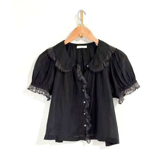 DÔEN Flute Short-Sleeve Ruffle Top in Black - Picture 2 of 8